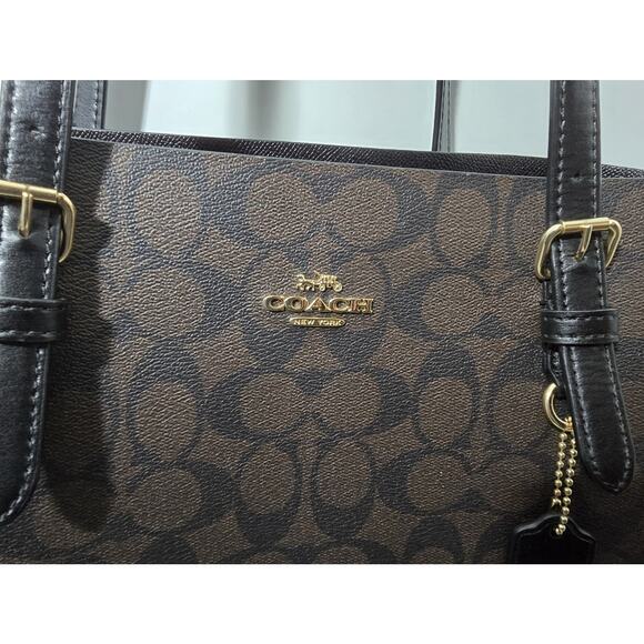 COACH Signature Dark Brown Black Mollie Tote Bag 1665 Pre-Owned - Picture 3 of 16